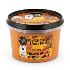 Organic Shop Pumpkin Spice & Brown Sugar Body Scrub in a transparent tub