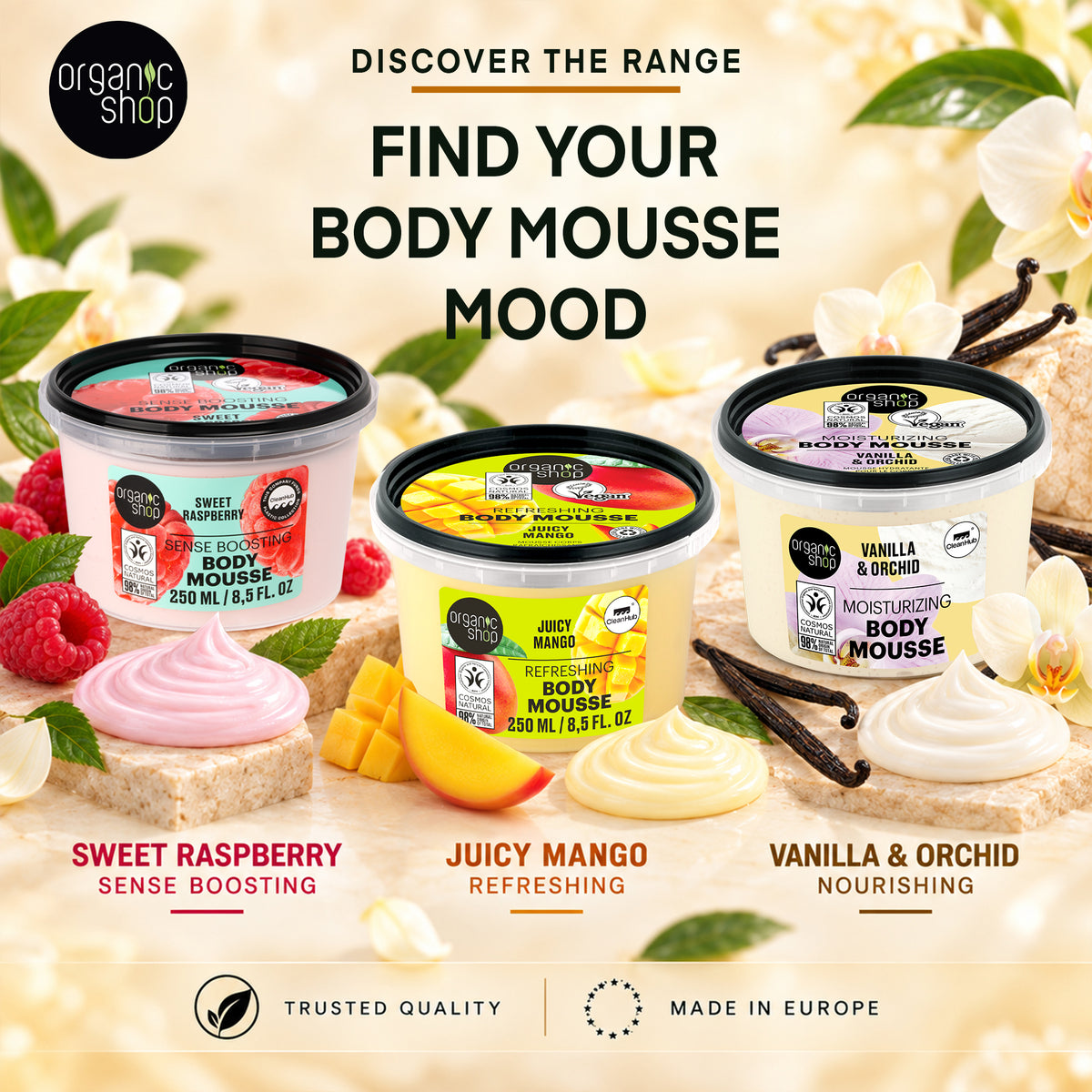 Organic Shop Moisturizing Body Mousse Vanilla, 250 ml