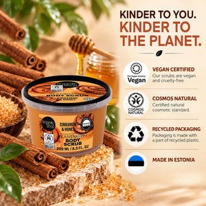 Organic Shop Cinnamon & Honey Rejuvenating Body Scrub with cinnamon sticks and honey.
