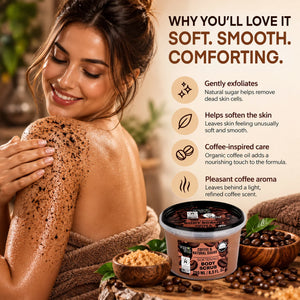 Woman using organic coffee sugar body scrub for soft skin