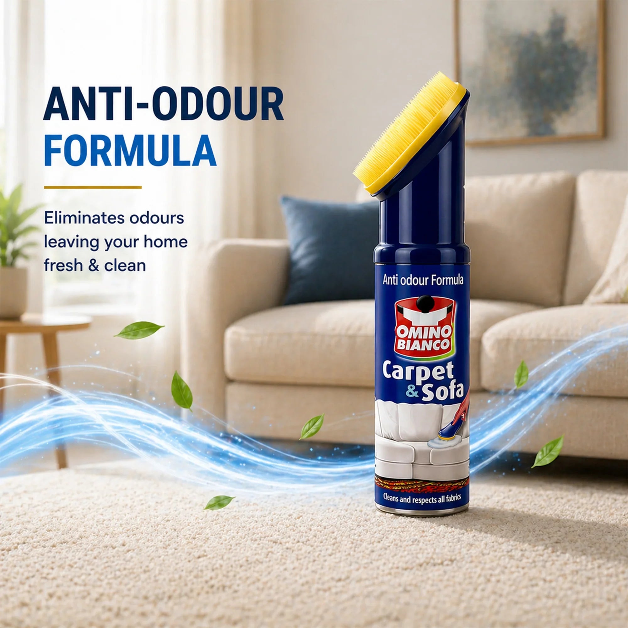 Omino Bianco Carpet & Sofa Cleaner with anti-odour formula for fresh, clean home interiors