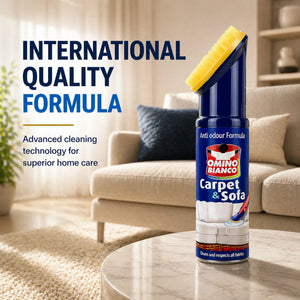 Omino Bianco Carpet & Sofa cleaner with brush, anti-odour formula for home care, on marble table