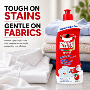 Omino Bianco Stain Remover Pre-Wash for tough stains, gentle on fabrics, with degreasing action