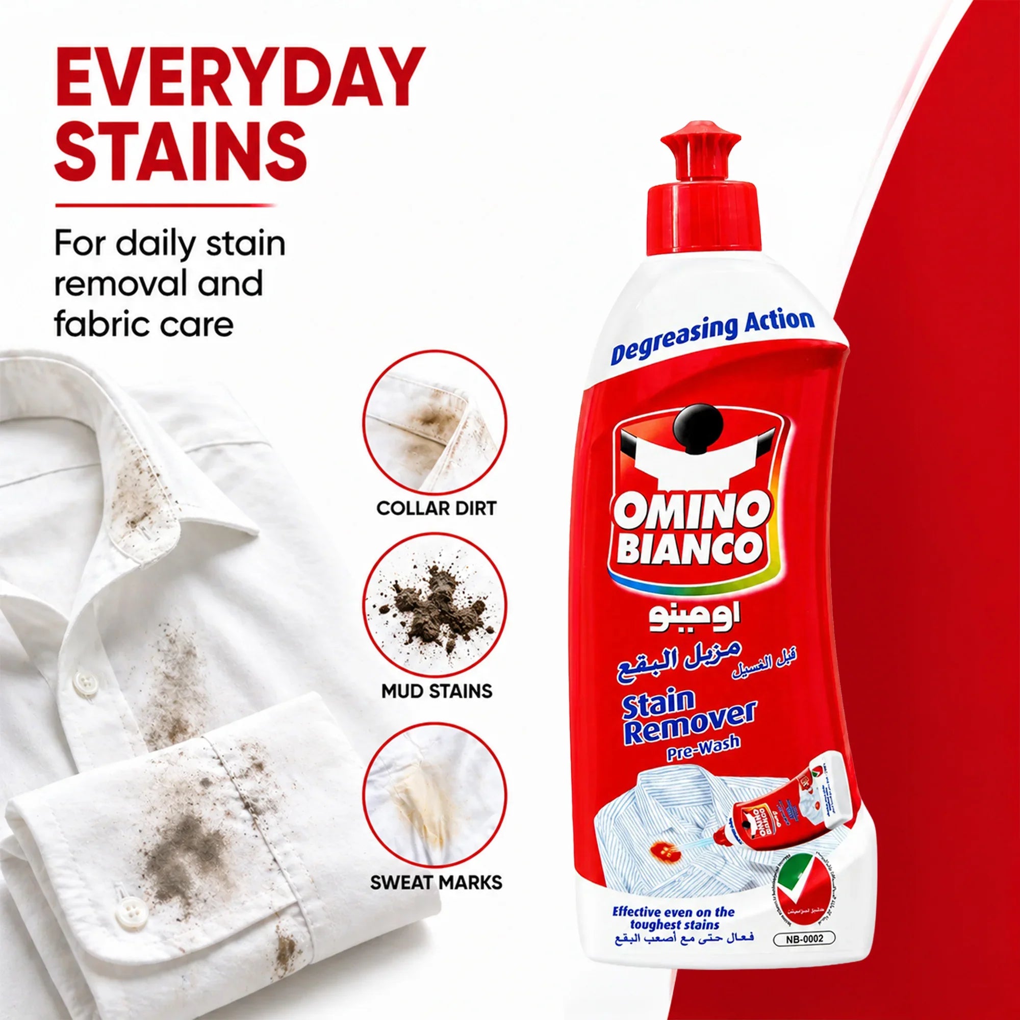 Omino Bianco stain remover for everyday stains like collar dirt, mud, and sweat marks on clothes