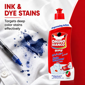 Omino Bianco stain remover for ink and dye stains on white shirts, effective pre-wash solution