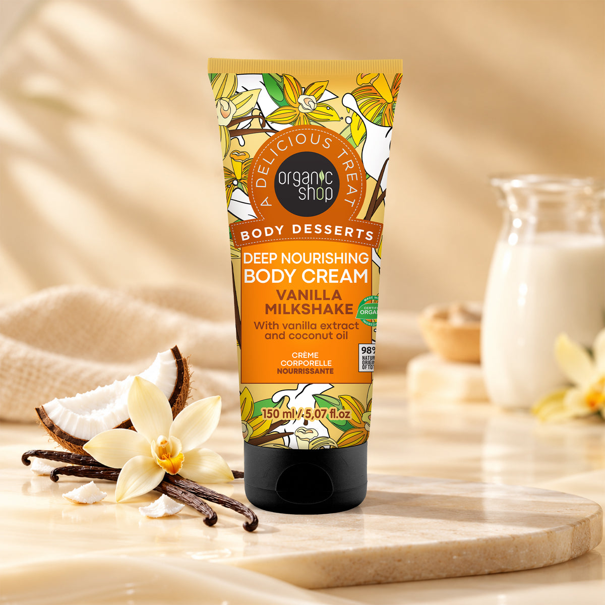 Organic Shop Deep Nourishing Body Cream Vanilla Milkshake, 150 ml