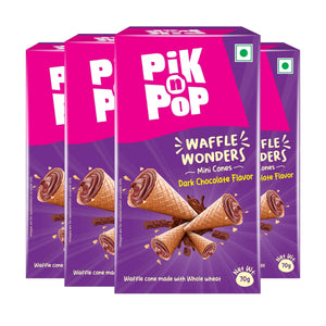 Pack of four Pik n Pop Waffle Wonders mini cones dark chocolate flavor boxes