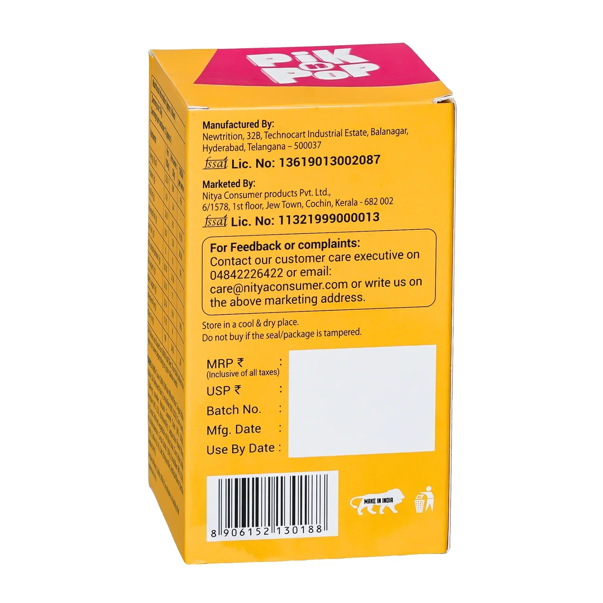 Close-up of Pik n Pop cappuccino mix box showing product information and barcode