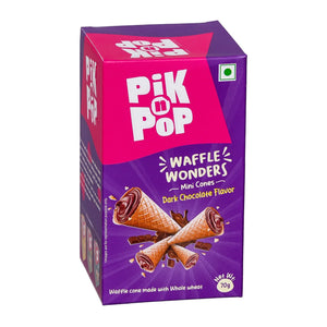 Pik n Pop Waffle Wonders mini cones dark chocolate flavor box, 70g, whole wheat cones