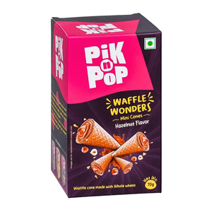 Box of PiK n PoP Waffle Wonders mini cones hazelnut flavor with whole wheat, 70g