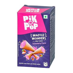 Box of Pik n Pop Waffle Wonders mini cones, strawberry flavor, with whole wheat, 70g