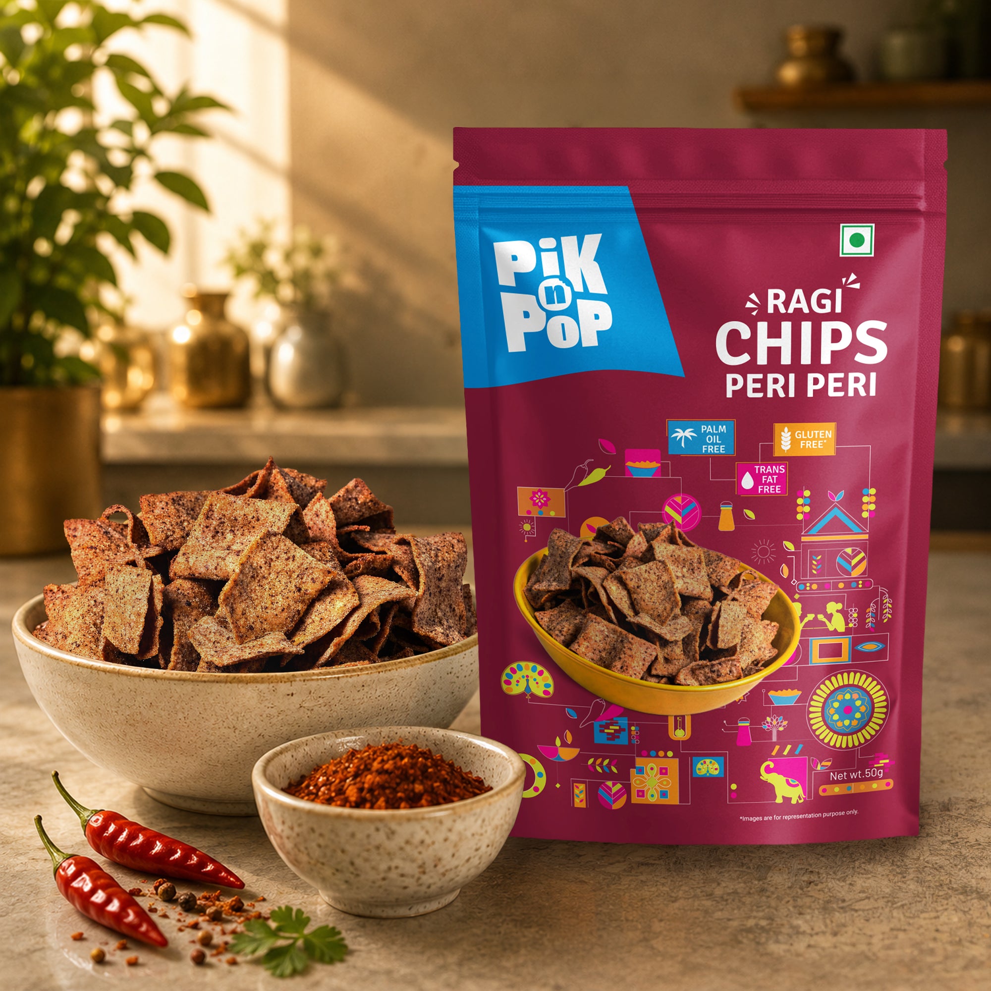 PiK n Pop Ragi Chips Peri Peri 50g