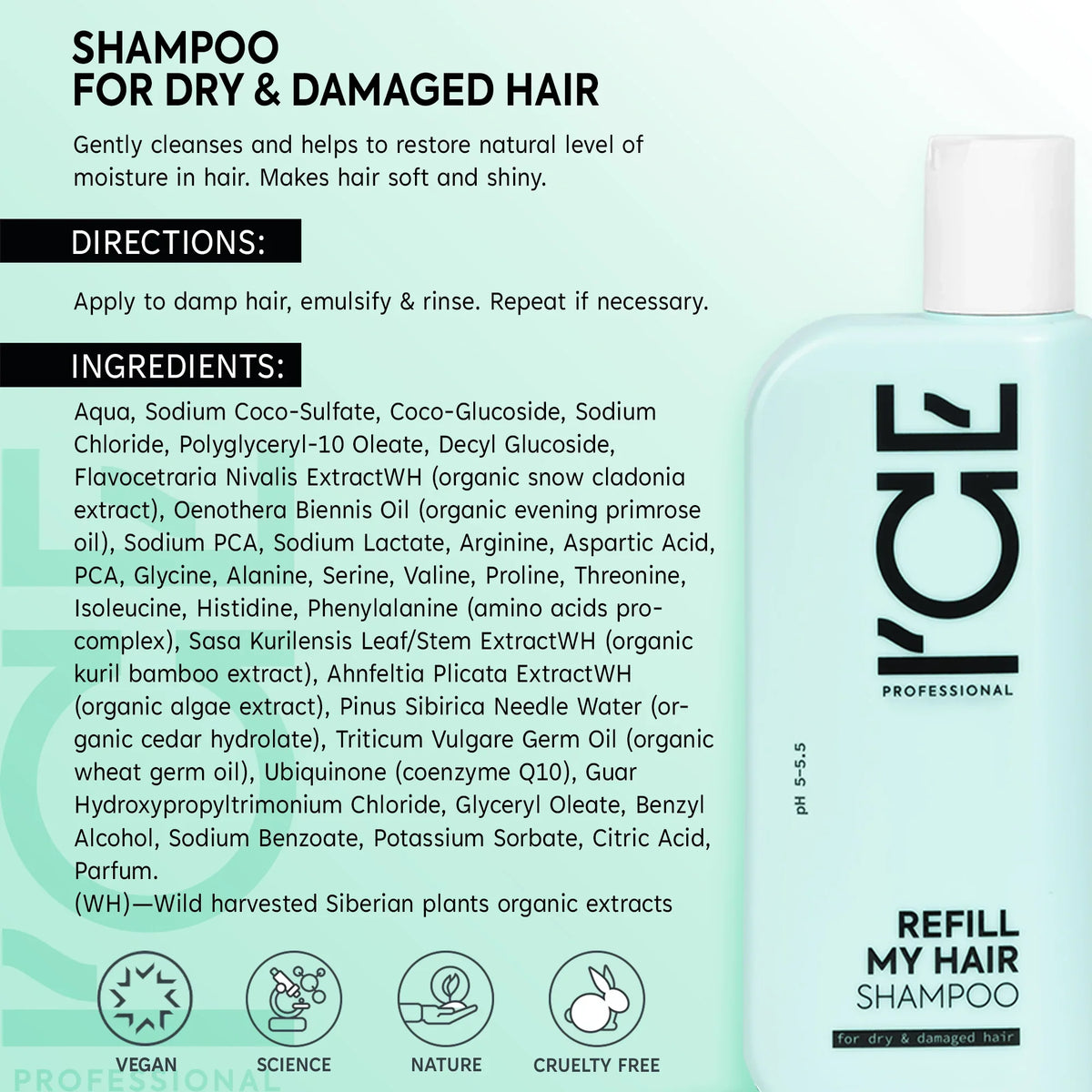 ICE Professional refill my hair shampoo for dry and damaged hair.