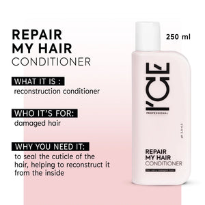 ICE Professional Repair My Hair reconstruction conditioner for damaged hair, 250ml bottle.