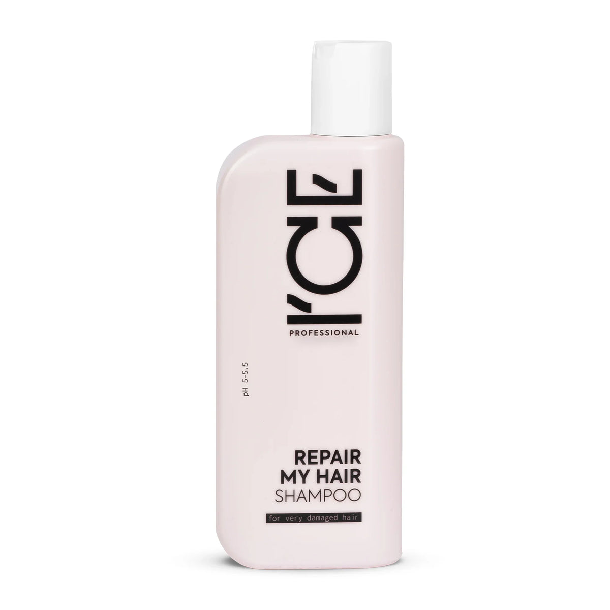 ICE Professional Repair My Hair Shampoo for very damaged hair in a light pink bottle.