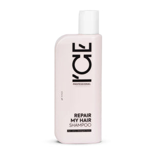 ICE Professional Repair My Hair Shampoo for very damaged hair in a light pink bottle.