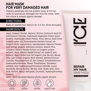 ICE Professional Repair My Hair Mask for very damaged hair with organic Siberian plant extracts.