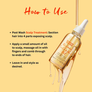 Umberto Giannini Rosemary Scalp & Hair Oil bottle with usage instructions for scalp treatment and styling