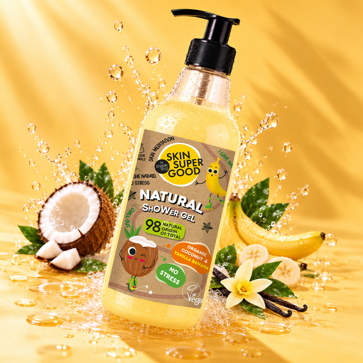 SKIN SUPER GOOD by Organic Shop Natural Shower Gel 500ml | No Stress Organic Coconut & Vanilla Banana