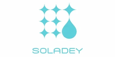 Soladey brand logo featuring a light blue geometric pattern and a water droplet icon.