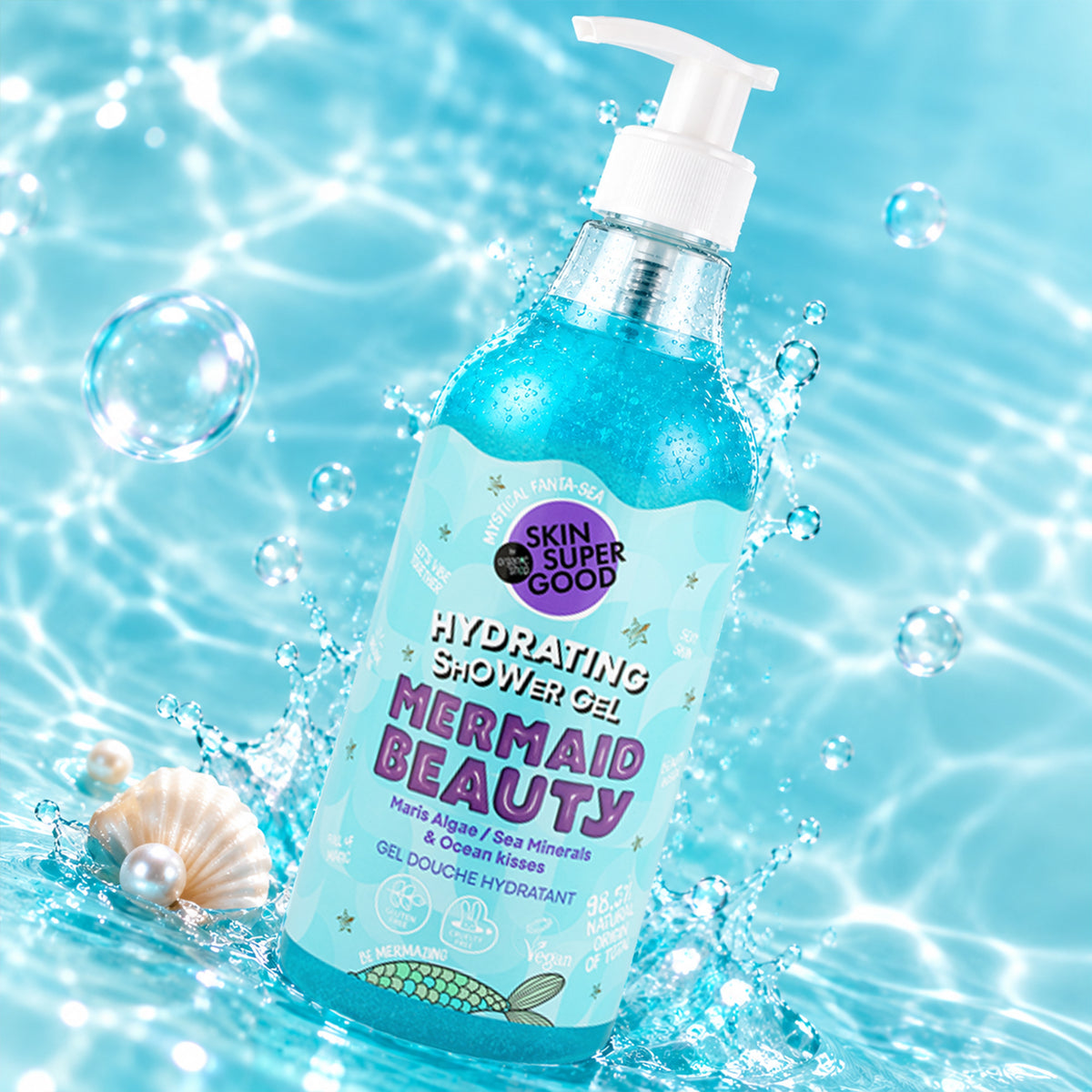 SKIN SUPER GOOD by Organic Shop Hydrating Shower Gel 500ml | Mermaid Beauty Sea Minerals & Maris Algae