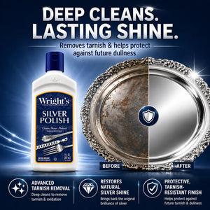 Wright's Silver Polish removes tarnish, restores shine, and protects silverware with lasting brilliance.