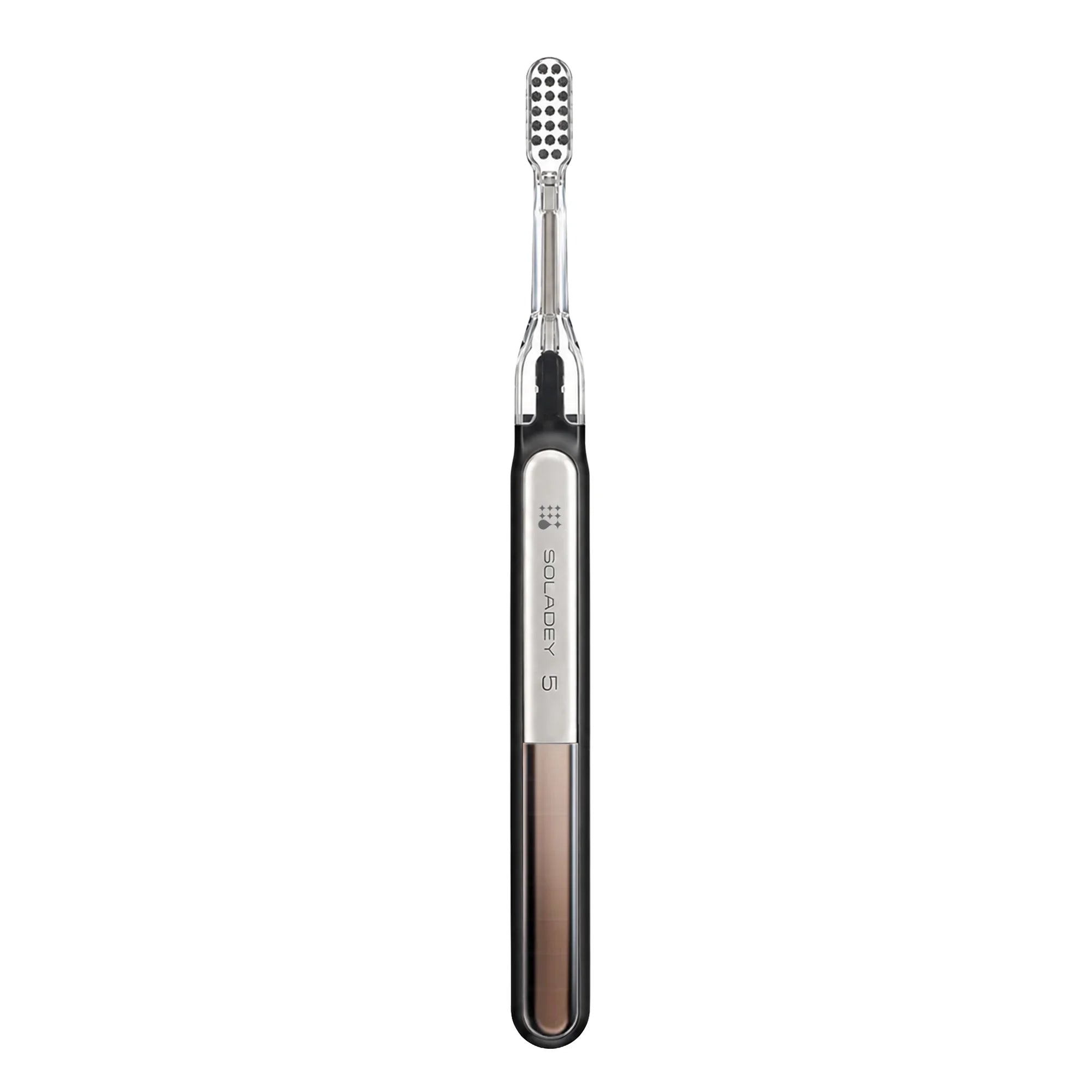 Soladey 5 toothbrush with a sleek black and silver handle and a specialized brush head