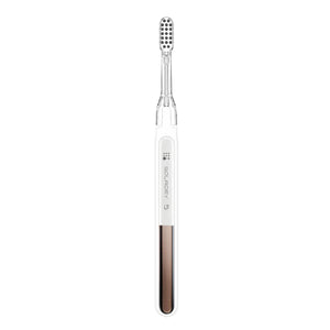 Soladey S electric toothbrush with white handle and brown accent on white background