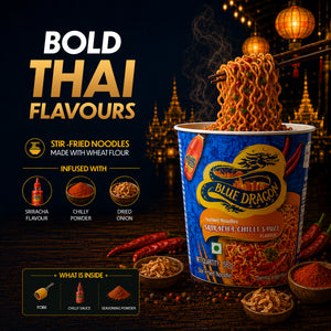 Blue Dragon instant noodles with sriracha chili sauce flavor on a dark background