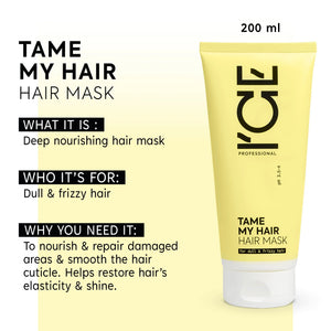 I'CE Professional Tame My Hair deep nourishing hair mask for dull and frizzy hair, 200 ml tube.