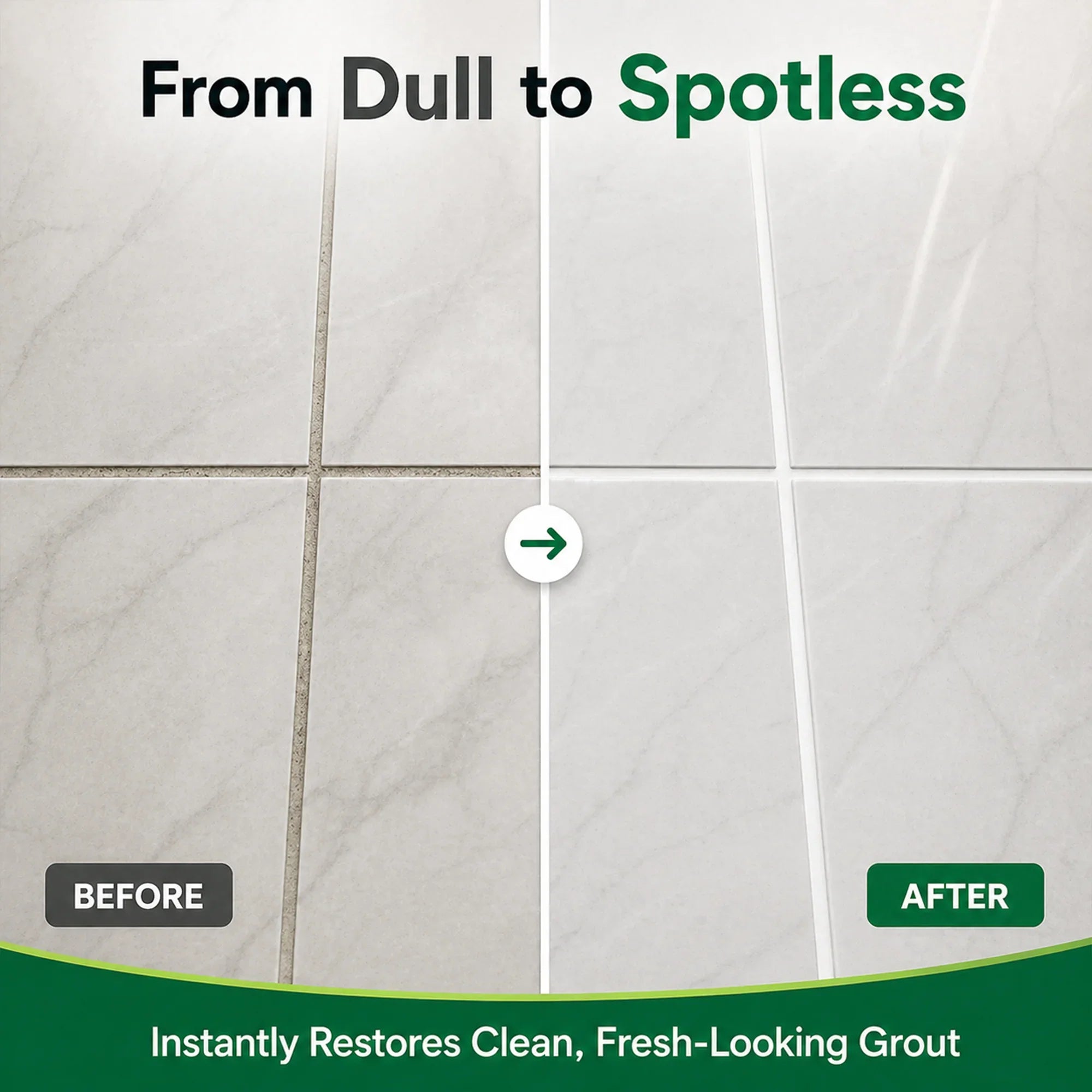 Before and after tile grout cleaning: dull to spotless, restores fresh-looking grout