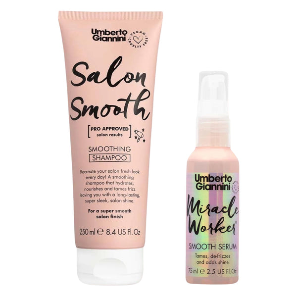 Umberto Giannini Salon Smooth Shampoo & Miracle Worker Smooth Serum | Silky, Frizz-Free Hair | Hydrating Shampoo & Frizz-Fighting Serum - Combo of 2