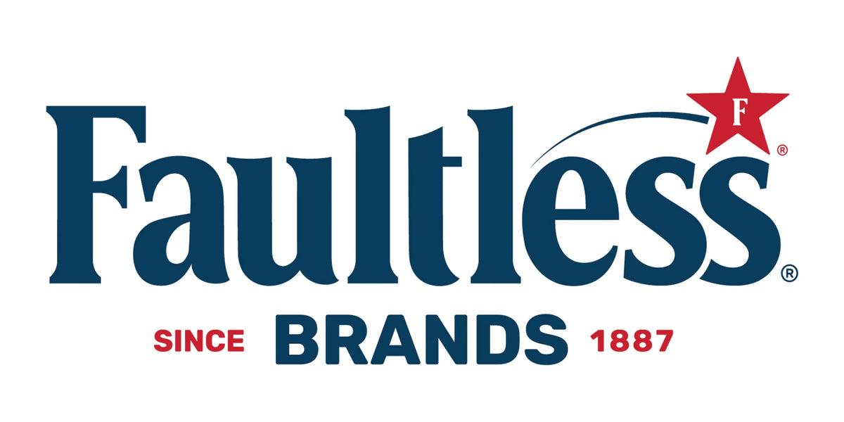 Faultless Brands logo with blue text and red accents on a white background