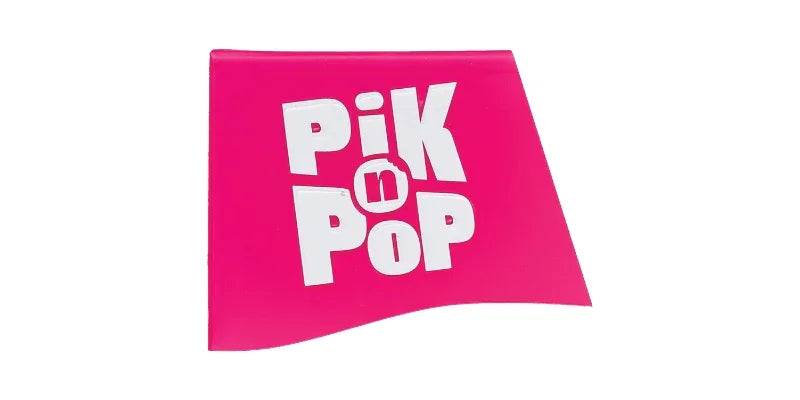 Pink banner with 'Pik a Pop' text on a white background